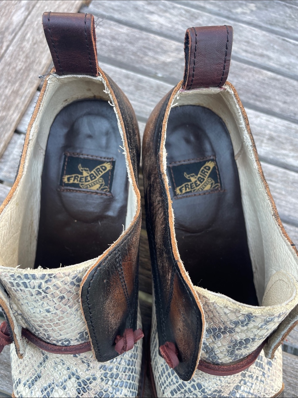 Freebird by Steven Sz 8 Catalina Brown & Cream Snake-Print Leather Heeled Oxford - Picture 12 of 15